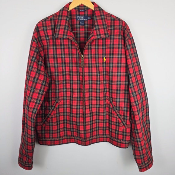 VTG Polo Ralph Lauren Red Tartan Plaid Harrington Lightweight Jacket XL - Picture 2 of 11